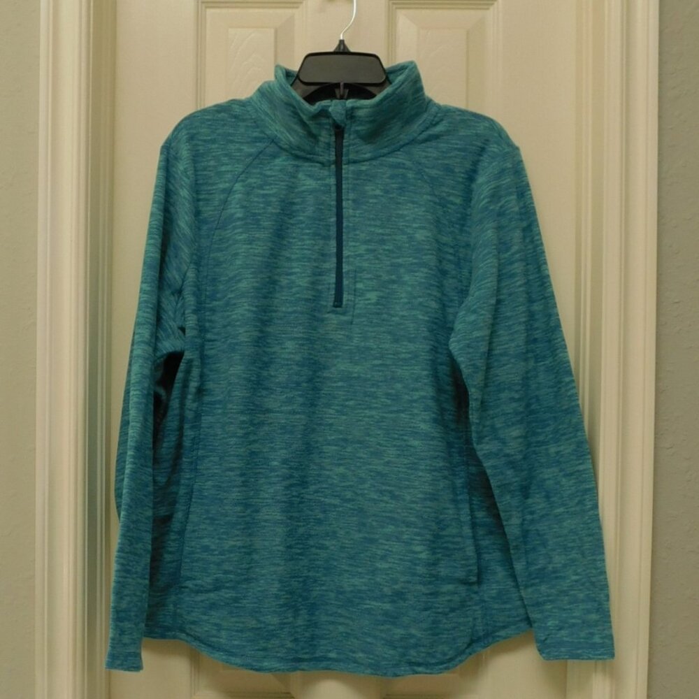 ST. JOHN’S BAY Womens Polar Fleece Quarter Zip Marled Marine Green Pockets XL